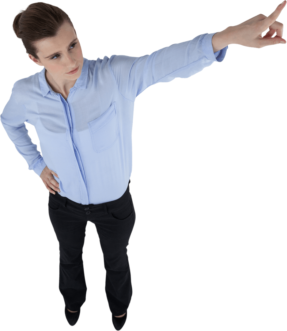 Transparent View Businesswoman Pointing at Digital Display