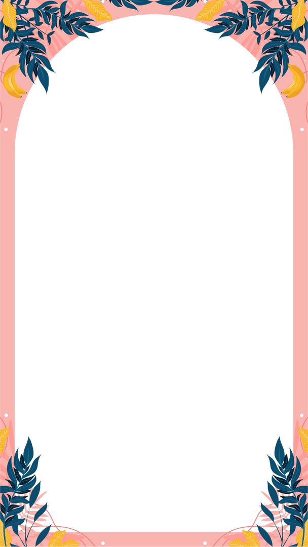 Transparent Arched Tropical Frame with Pink Border and Banana Foliage
