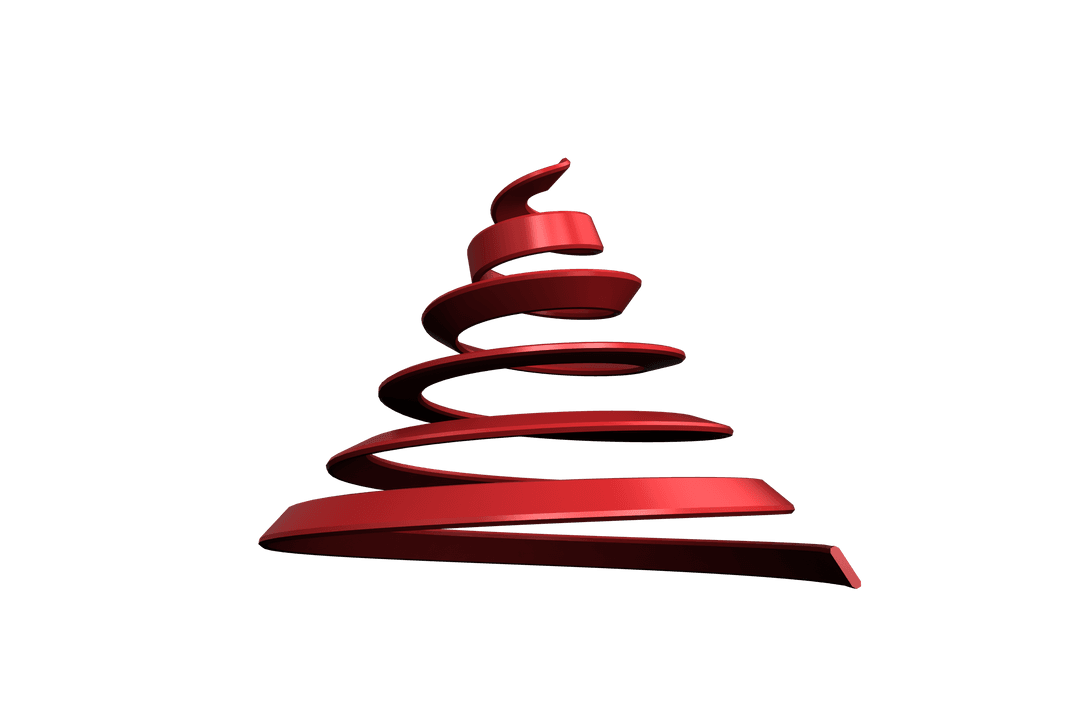 Red Spiral Abstract Christmas Tree on Transparent Background