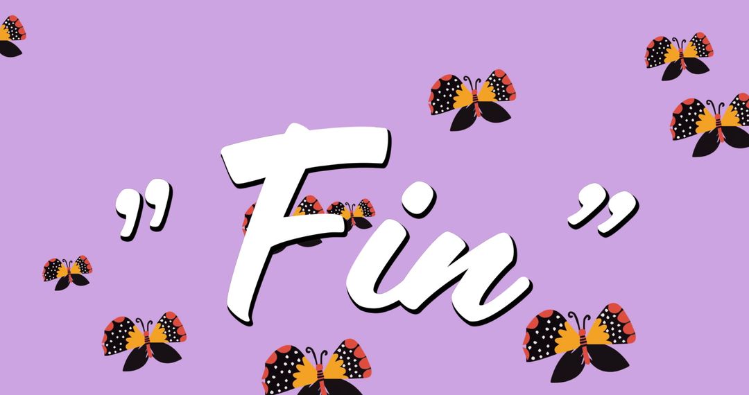 Whimsical Butterfly Scene with Fin Text on Purple