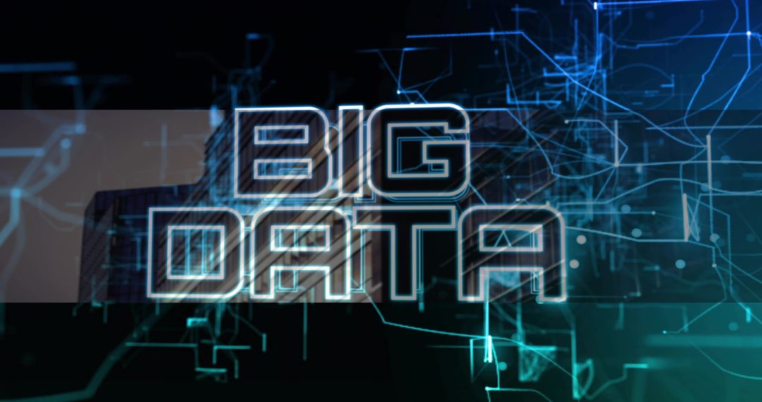 Bold Big Data Typography Displaying Glowing Circuit Network Visualization in Neon Tech