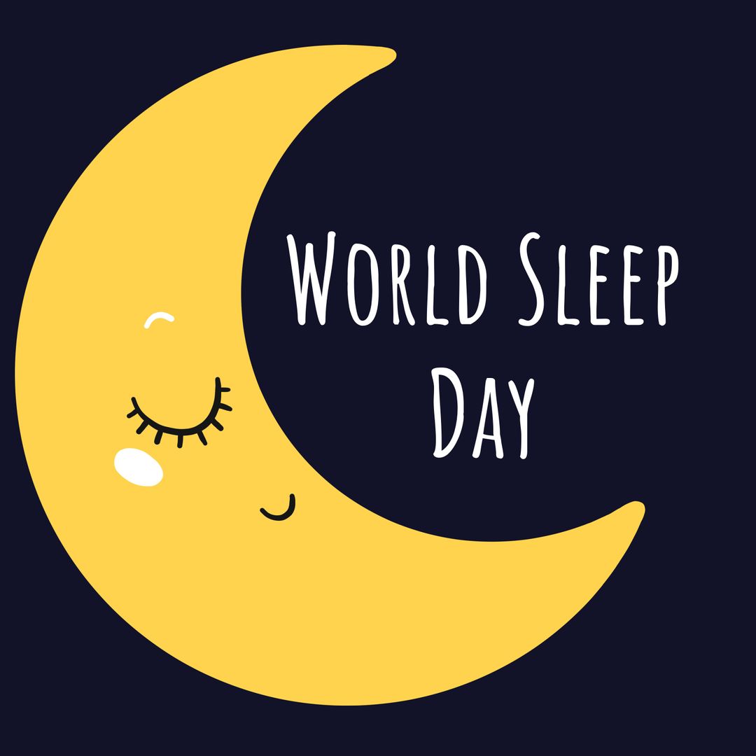 World Sleep Day Awareness with Sleeping Crescent Moon