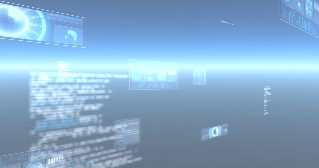 Futuristic Digital Data Screens Hovering Against Glowing Background