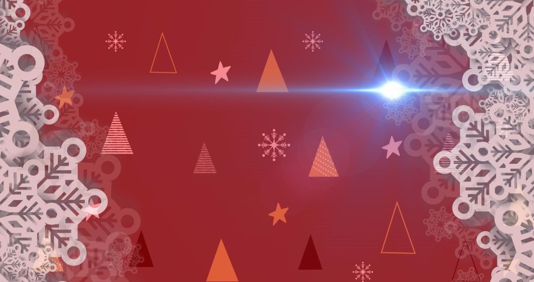 Festive Snowflakes on Red Background with Christmas Geometric Shapes