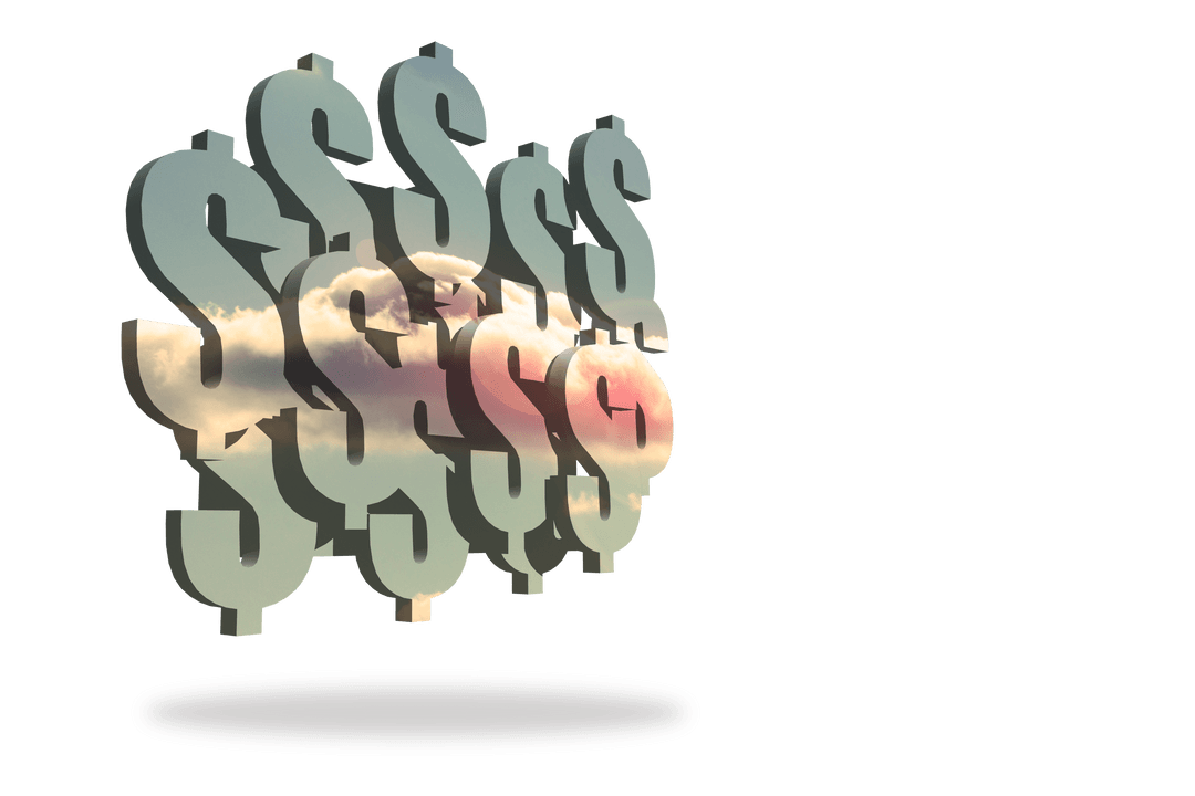Transparent Floating Dollar Symbols with Cloud Background