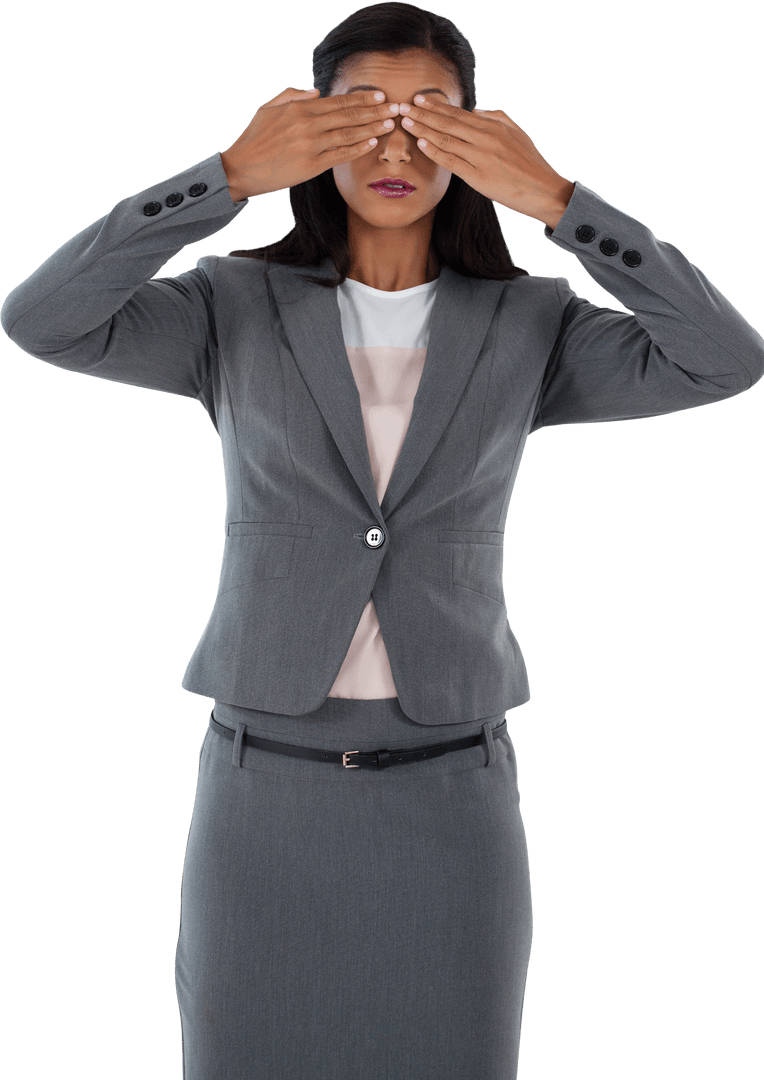 Transparent Businesswoman Covering Eyes See No Evil