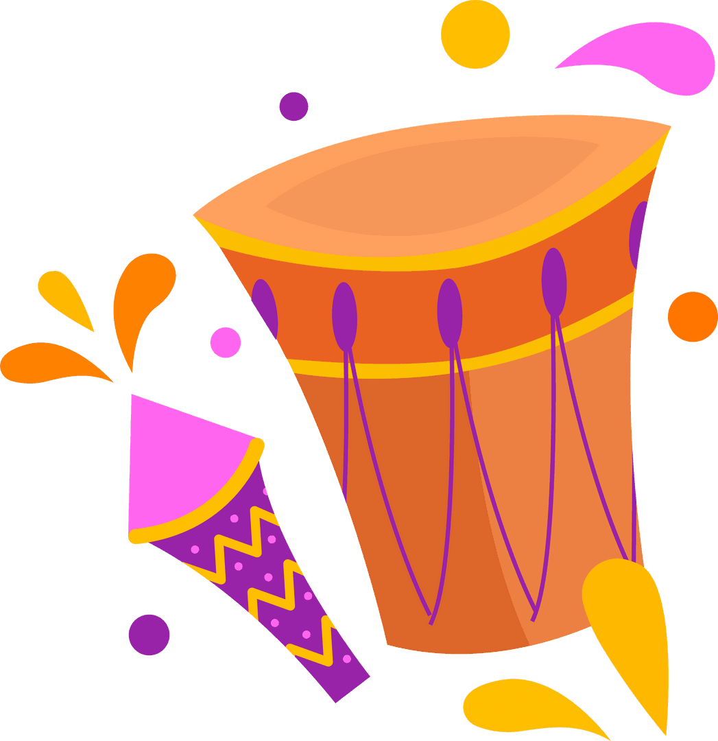 Vibrant Festive Drum with Party Popper Transparent Design