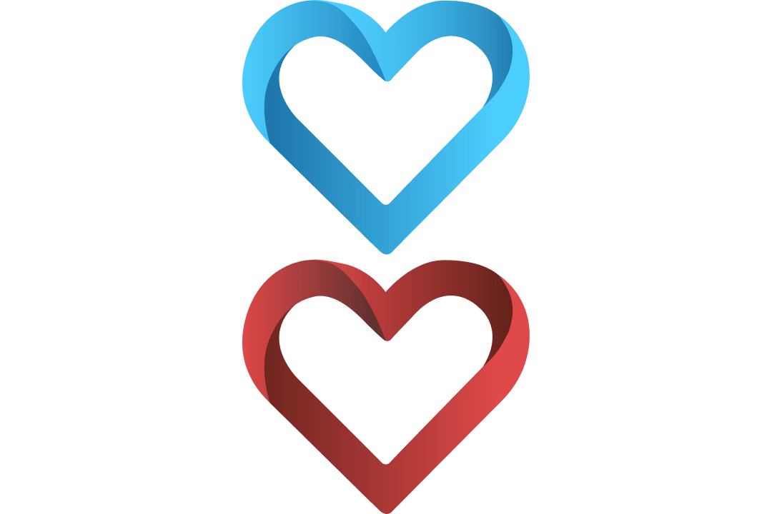 Intertwined Red and Blue Hearts on Transparent Background