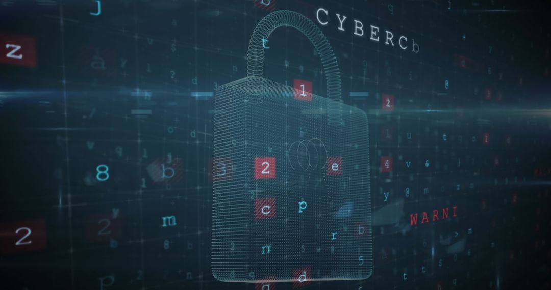 Digital Padlock with Floating Alphabets Representing Cybersecurity