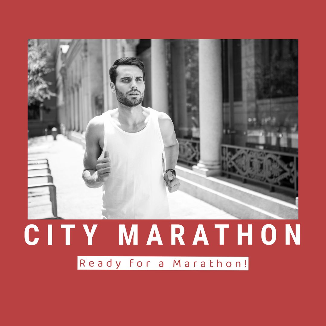 Caucasian Man Running in City Marathon Training