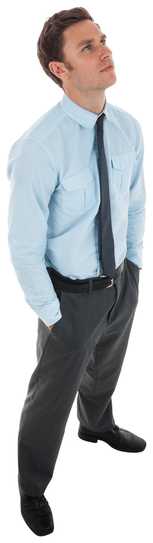Transparent Businessman in Formal Wear Looking Upwards