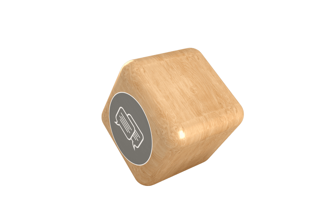 Transparent Wooden Cube with Speech Bubble Icon