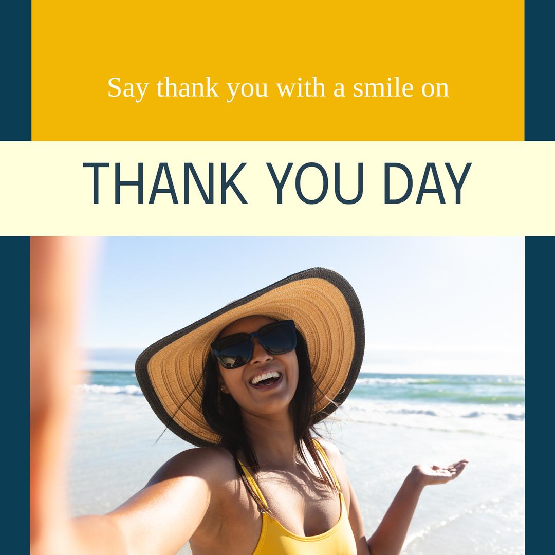 Joyful Thank You Day at Sunlit Beach with Sunglasses - Download Free Stock Templates Pikwizard.com