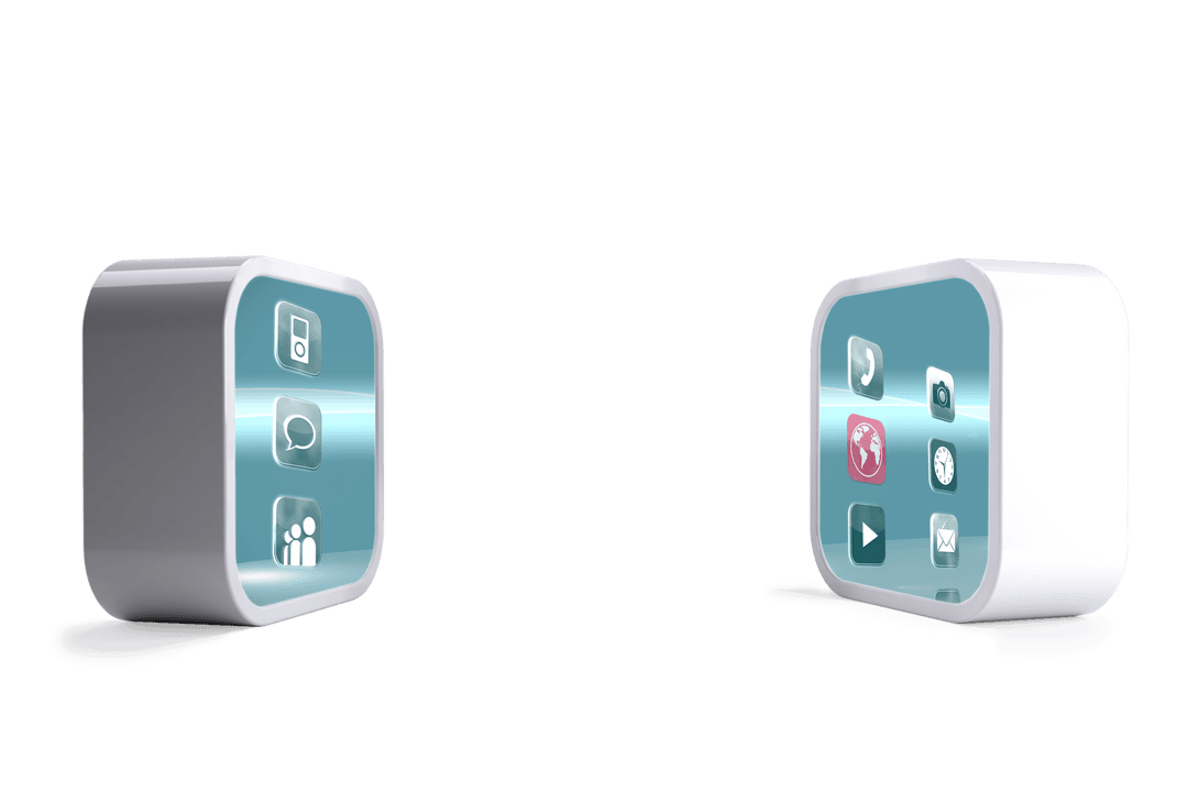 Transparent Digital Illustration of Media Icons on Modern Screens