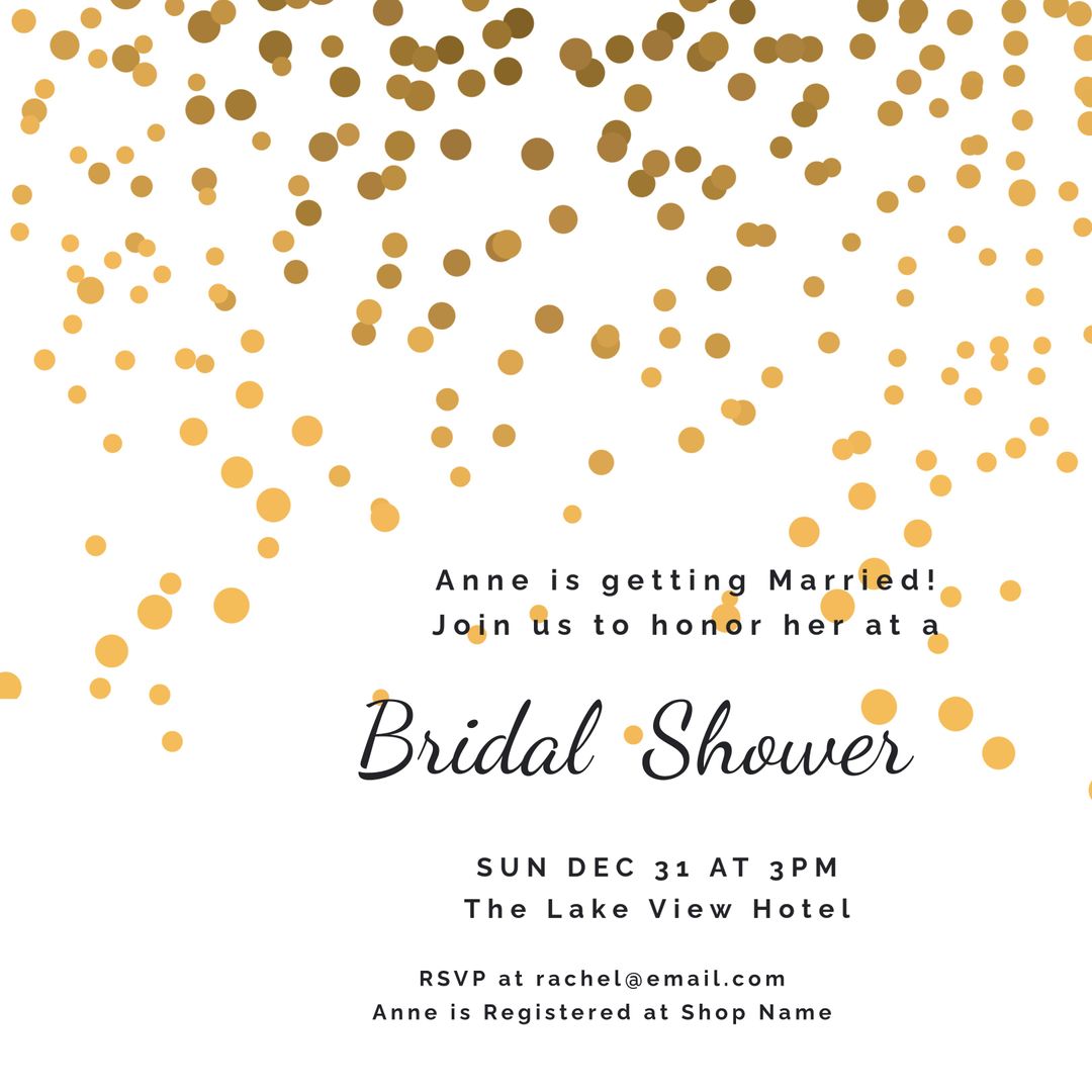 Elegant Gold Confetti Bridal Shower Invitation Template - Download Free Stock Templates Pikwizard.com