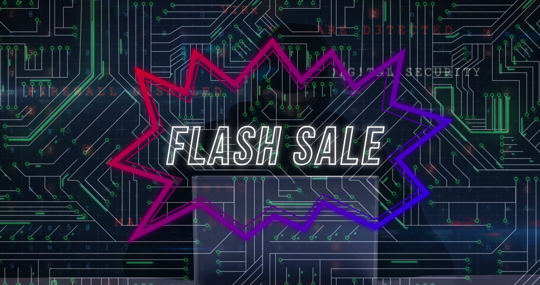 Tech-Themed Flash Sale Promotional Design with Circuit Background