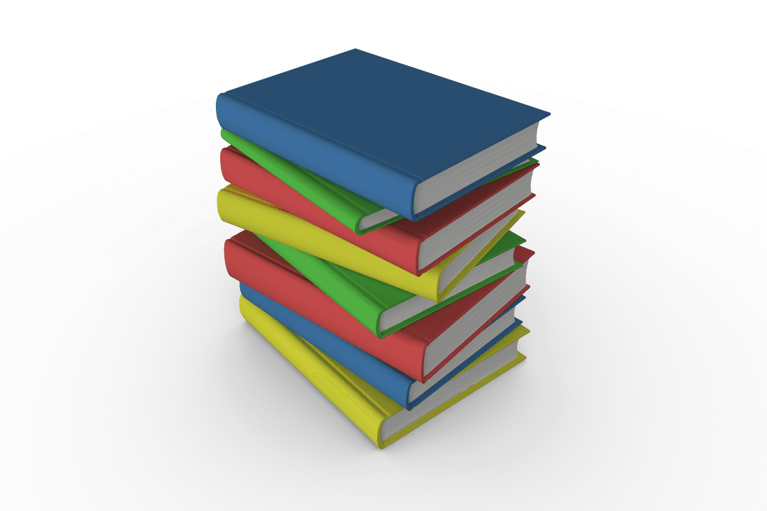 Colorful Book Stack on Transparent Background Offering Space