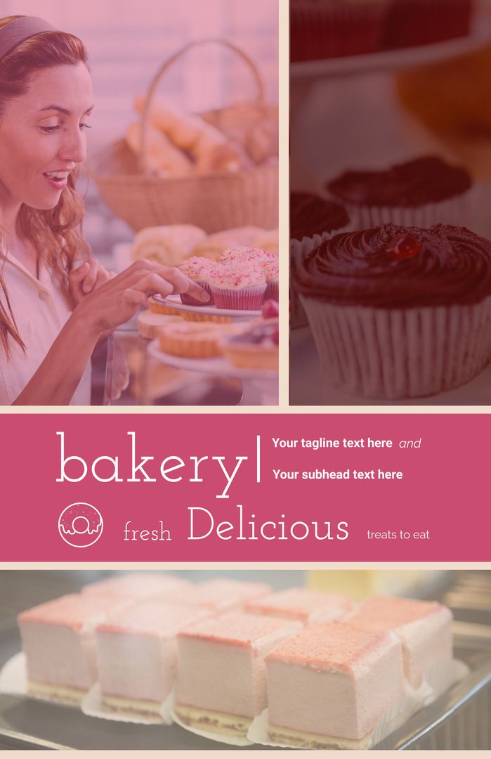 Appealing Bakery Selections with Joyful Woman and Cupcake Display