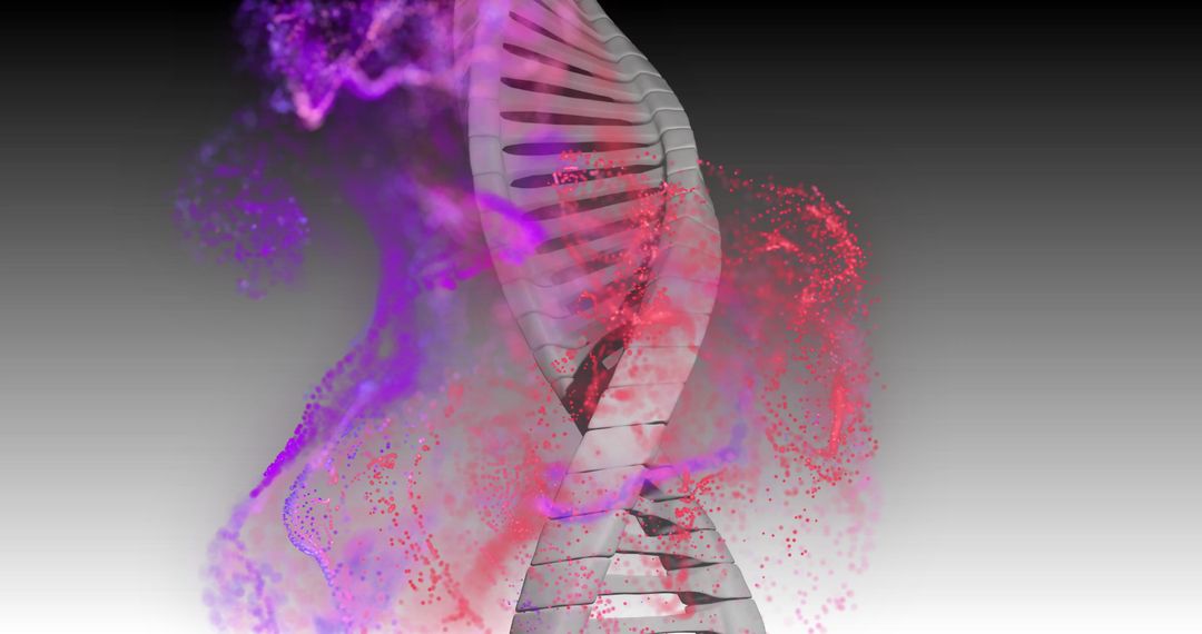DNA Helix with Vibrant Particle Swirls in Genetic Study