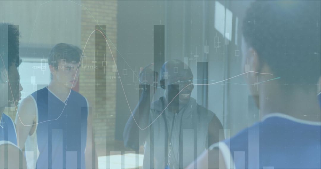 Basketball Coach Inspiring Team with Data Overlay Strategy