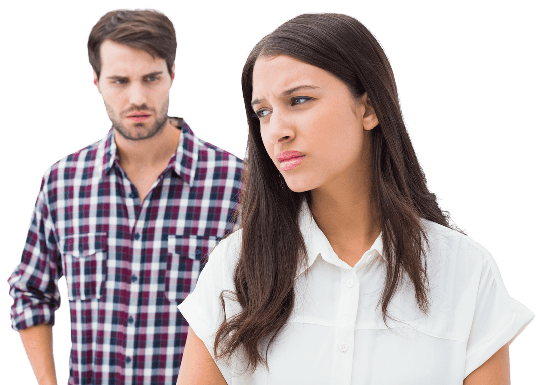 Transparent Couple Facing Relationship Conflict in Tense Conversation