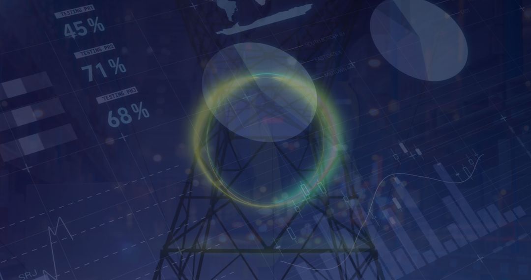 Telecom Tower with Digital Data Visualizations on Network Background ...