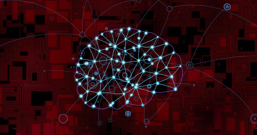 Neural Network Connections on Geometric Red Background
