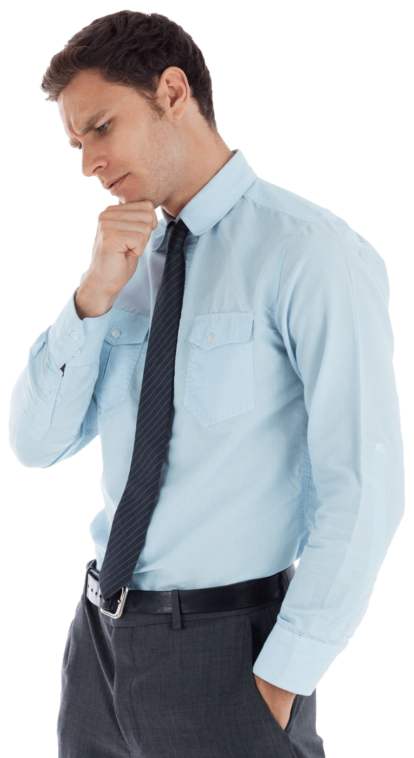 Transparent Thoughtful Businessman in Formal Attire Contemplating