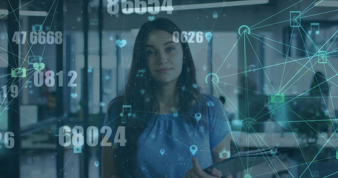 Businesswoman Analyzing Financial Data Amidst Digital Interface