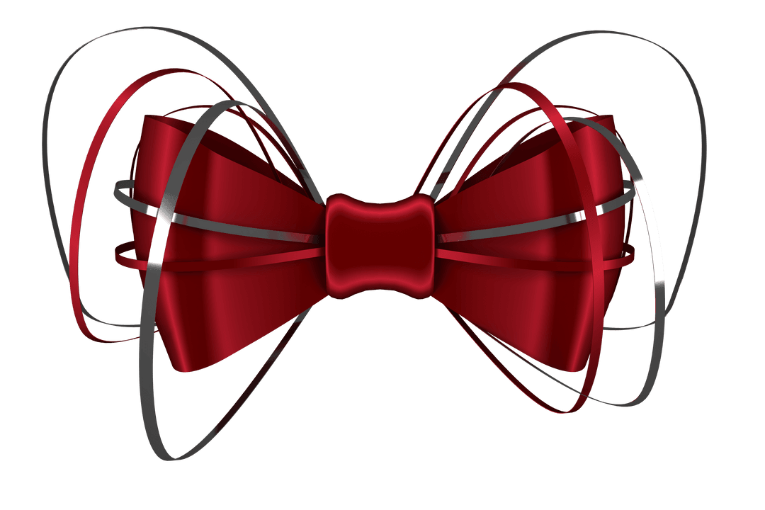 Elegant Red Bow Tie with Silver Accents on Transparent Background