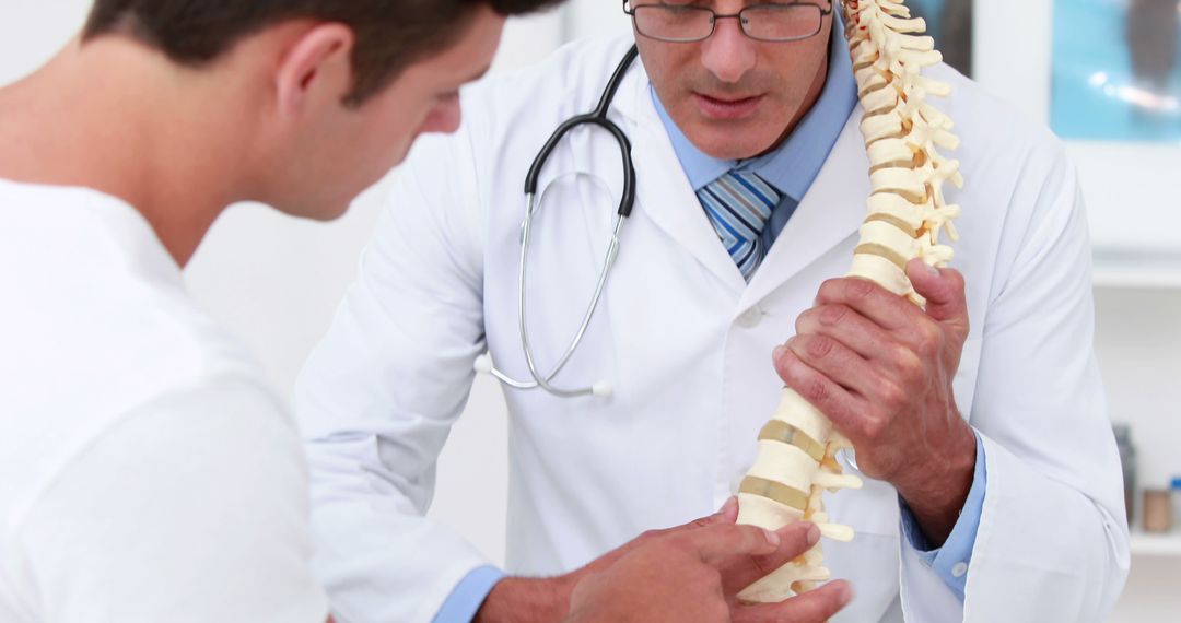 Doctor Explaining Spine Model to Patient for Medical Consultation - Free Images, Stock Photos and Pictures on Pikwizard.com