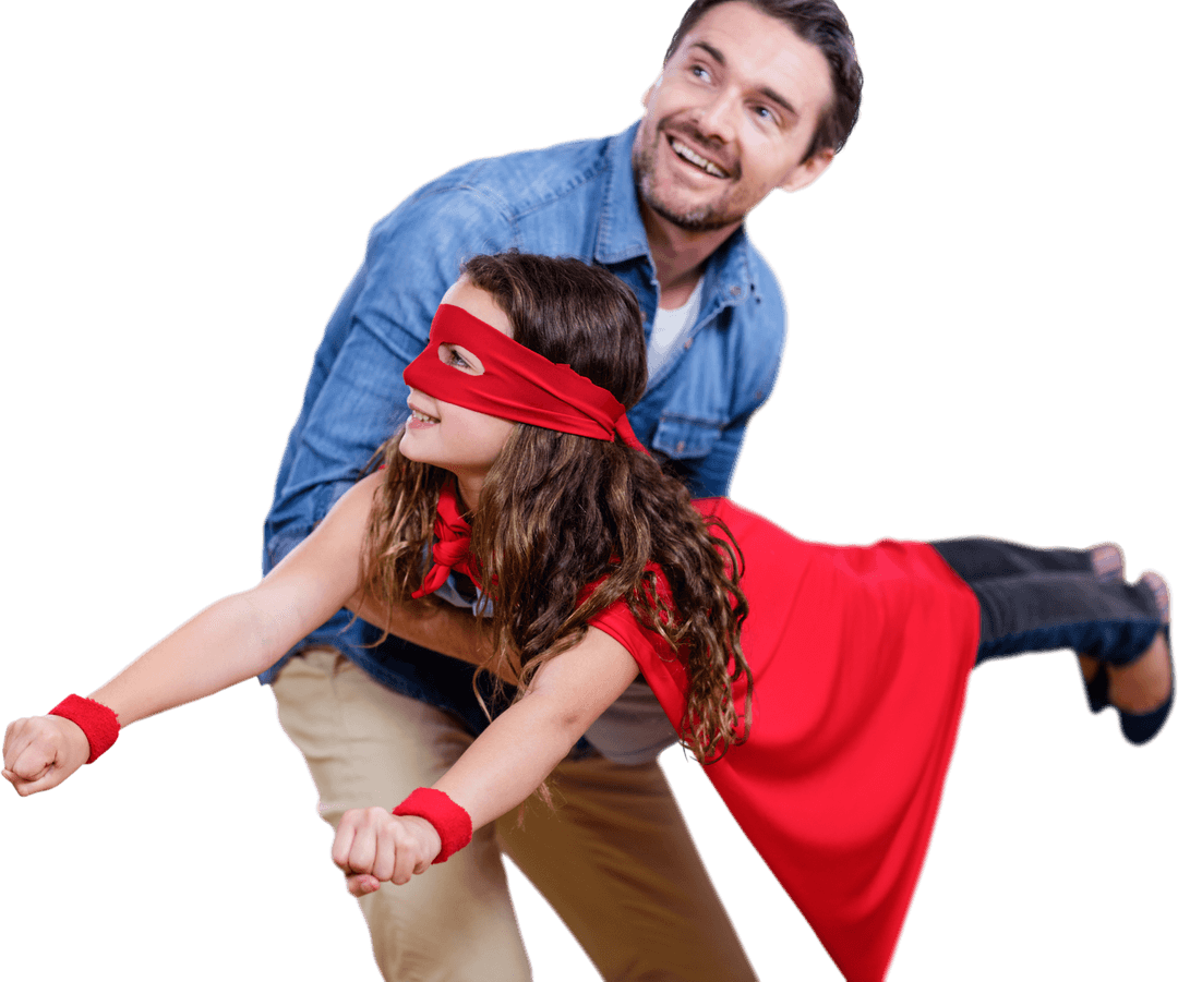 Father and Daughter Pretending to Fly in Transparent Background