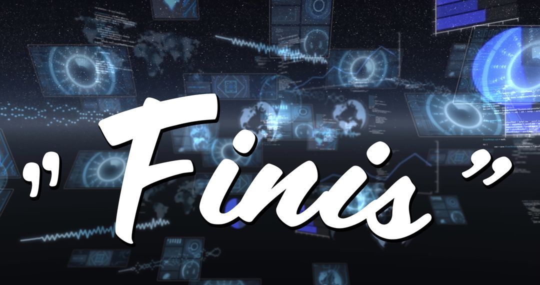 Futuristic Data Interface with Finis Text Overlay