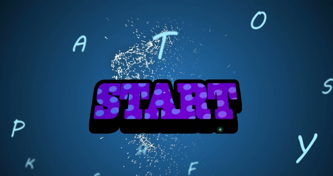 Colorful Start Text with Floating Letters on Blue