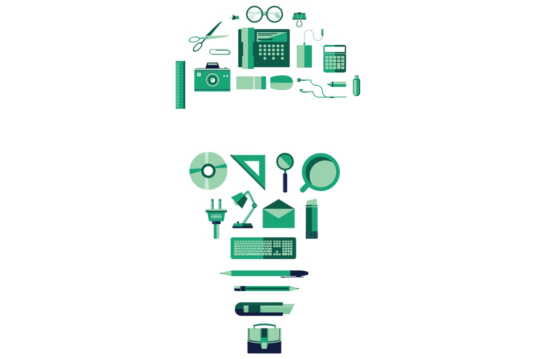 Innovative Transparent Light Bulb Concept with Office Supplies