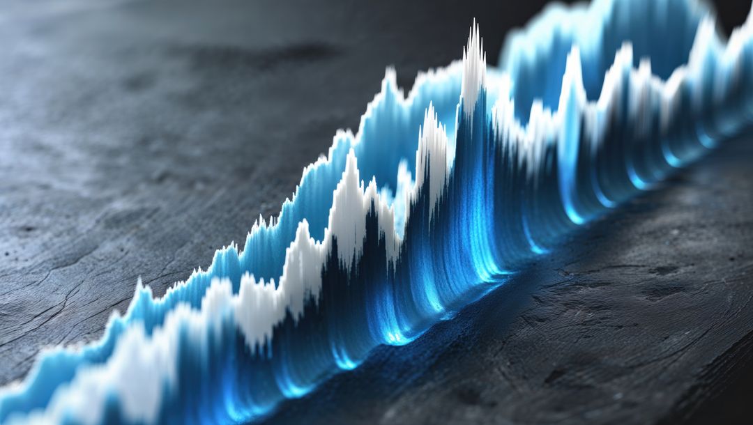 3d abstract data waveform on metallic surface with blue glow, seismograph concept
