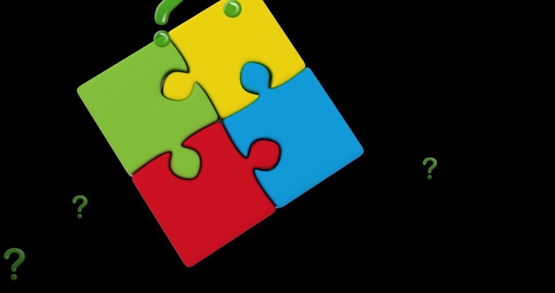 Colorful Puzzle with Question Marks on Black Background