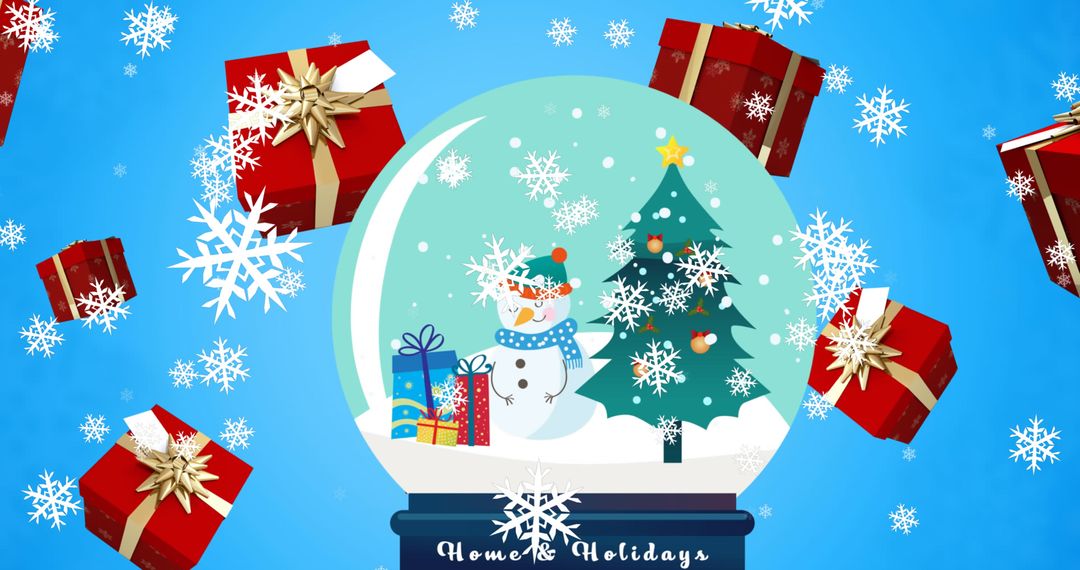 Festive Snow Globe with Gifts and Falling Snowflakes
