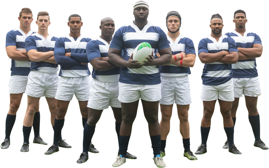 Diverse Male Rugby Team Posing with Rugby Ball on Transparent Background Isolated - Download Free Stock Images Pikwizard.com