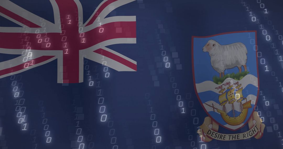 Falkland Islands Flag with Digital Binary Code Overlay