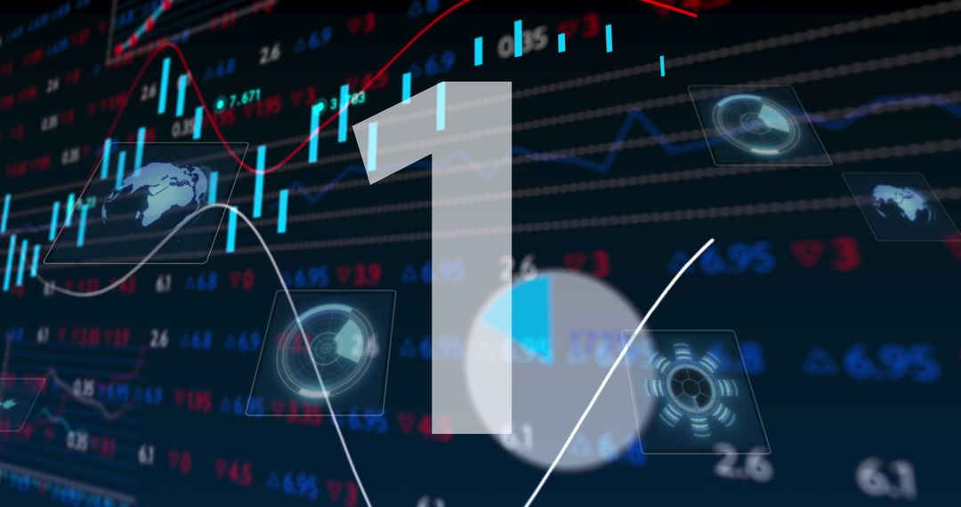 Digital Countdown Overlapping Global Stock Market Charts