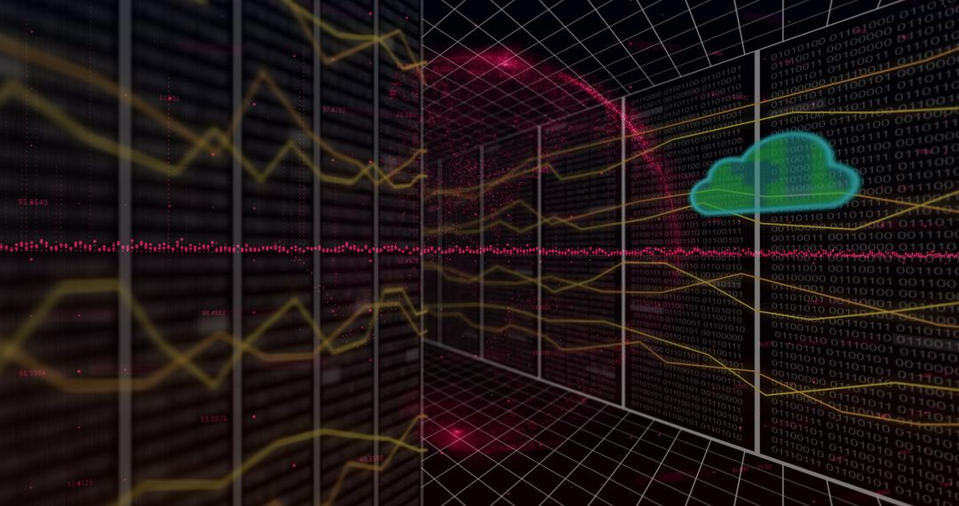 Digital Cloud Network with Graphs and Binary Code - Free Images, Stock Photos and Pictures on Pikwizard.com