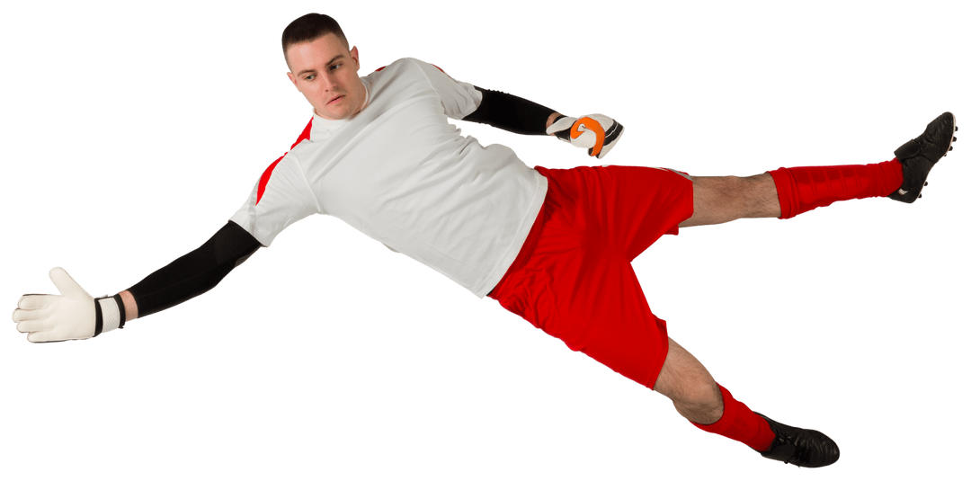 Dynamic Soccer Goalkeeper in Action on Transparent Background