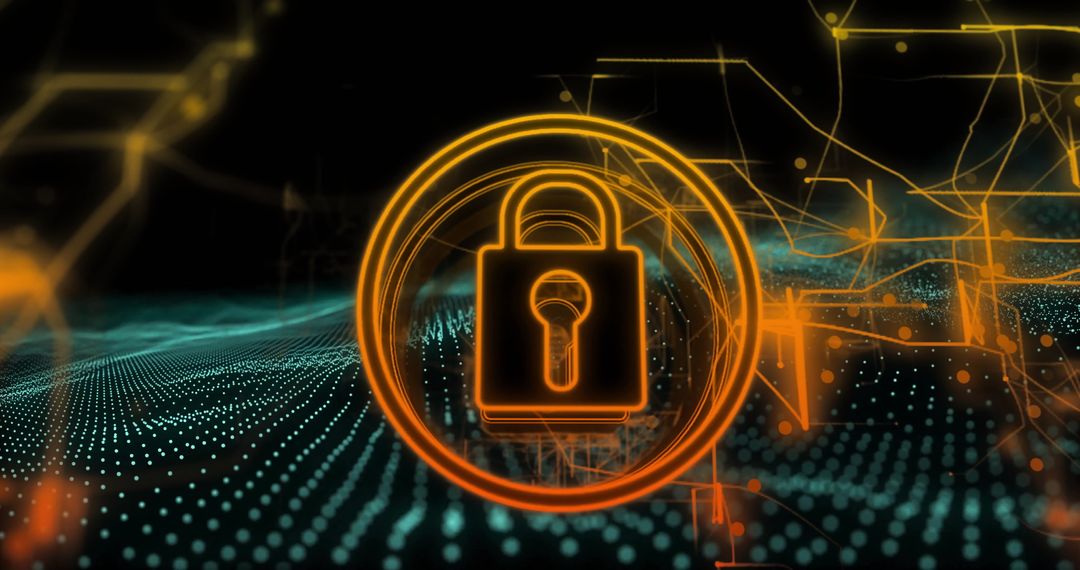 Glowing Lock Symbol Over Digital Network Visualizing Online Security