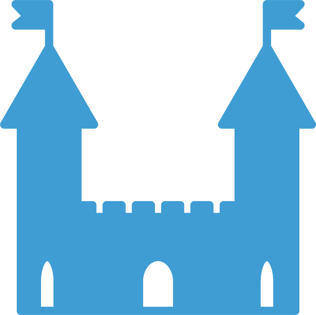 Simple Blue Castle Icon on Transparent Background