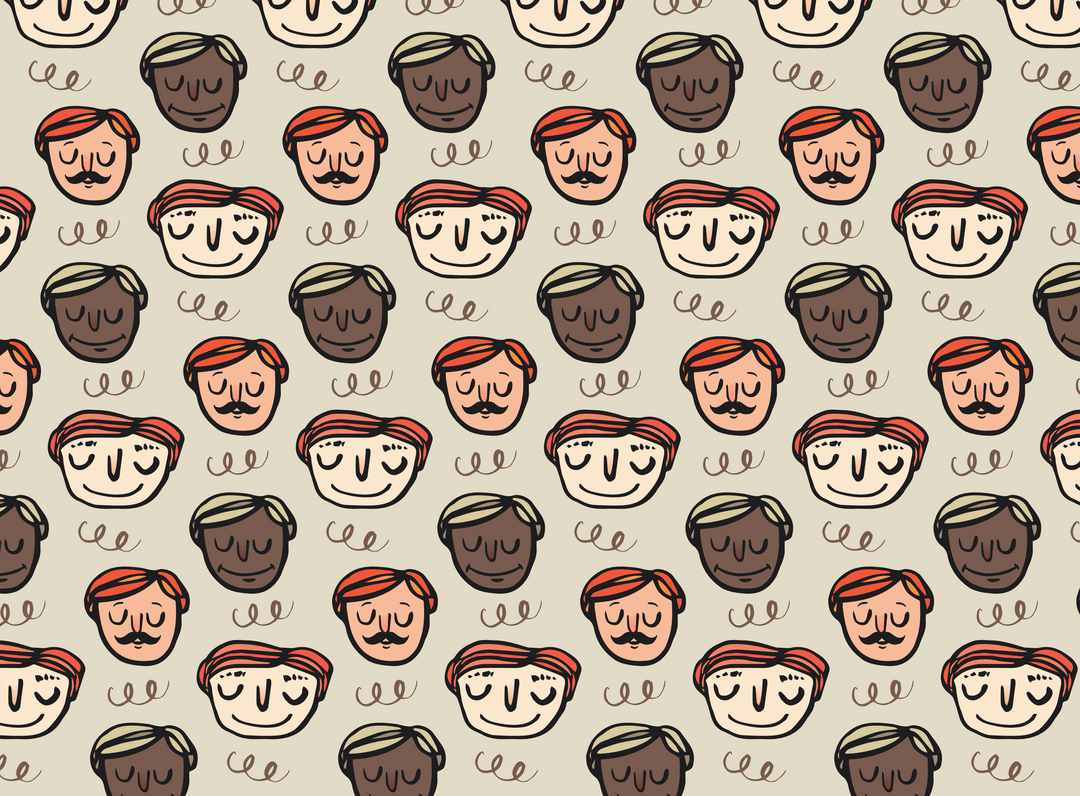 Seamless Pattern of Happy Cartoon Faces on Transparent Background