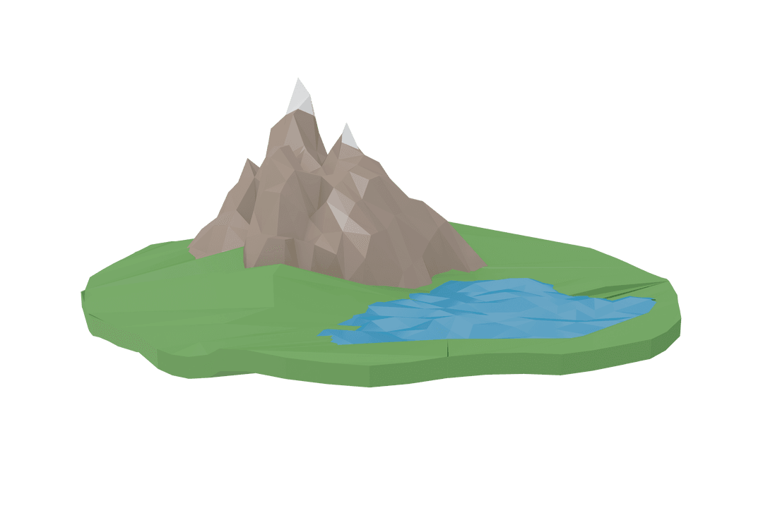 Transparent Mountain and Lake Vector Illustration on Green Field