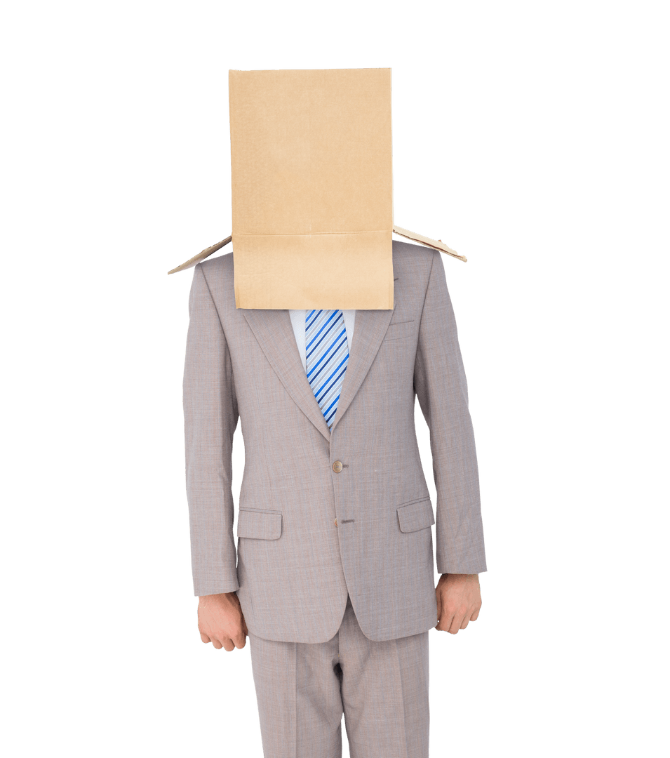 Caucasian Businessman with Box on Head Isolated Transparent Background