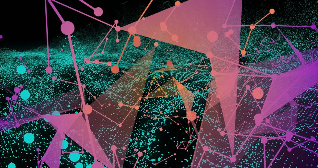 Futuristic 3D Network with Colorful Nodes and Mesh Overlay