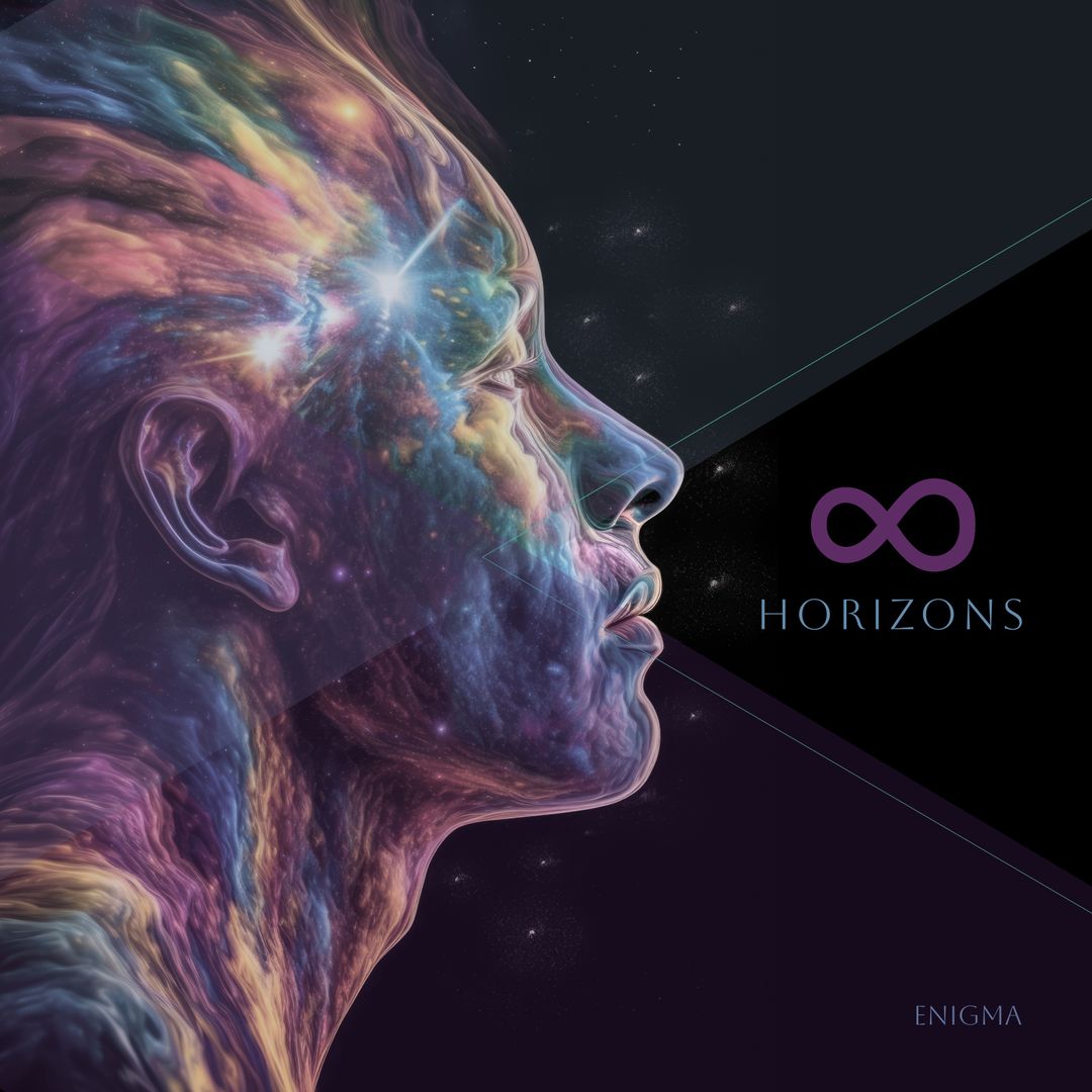 Colorful Nebula-Filled Head on Night Sky with Horizons Theme